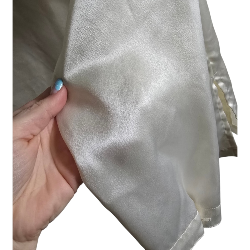 Vintage 80s C.E.O. Ivory Satin Blouse | Cream Button Up Long Sleeve Top - Picture 5 of 5